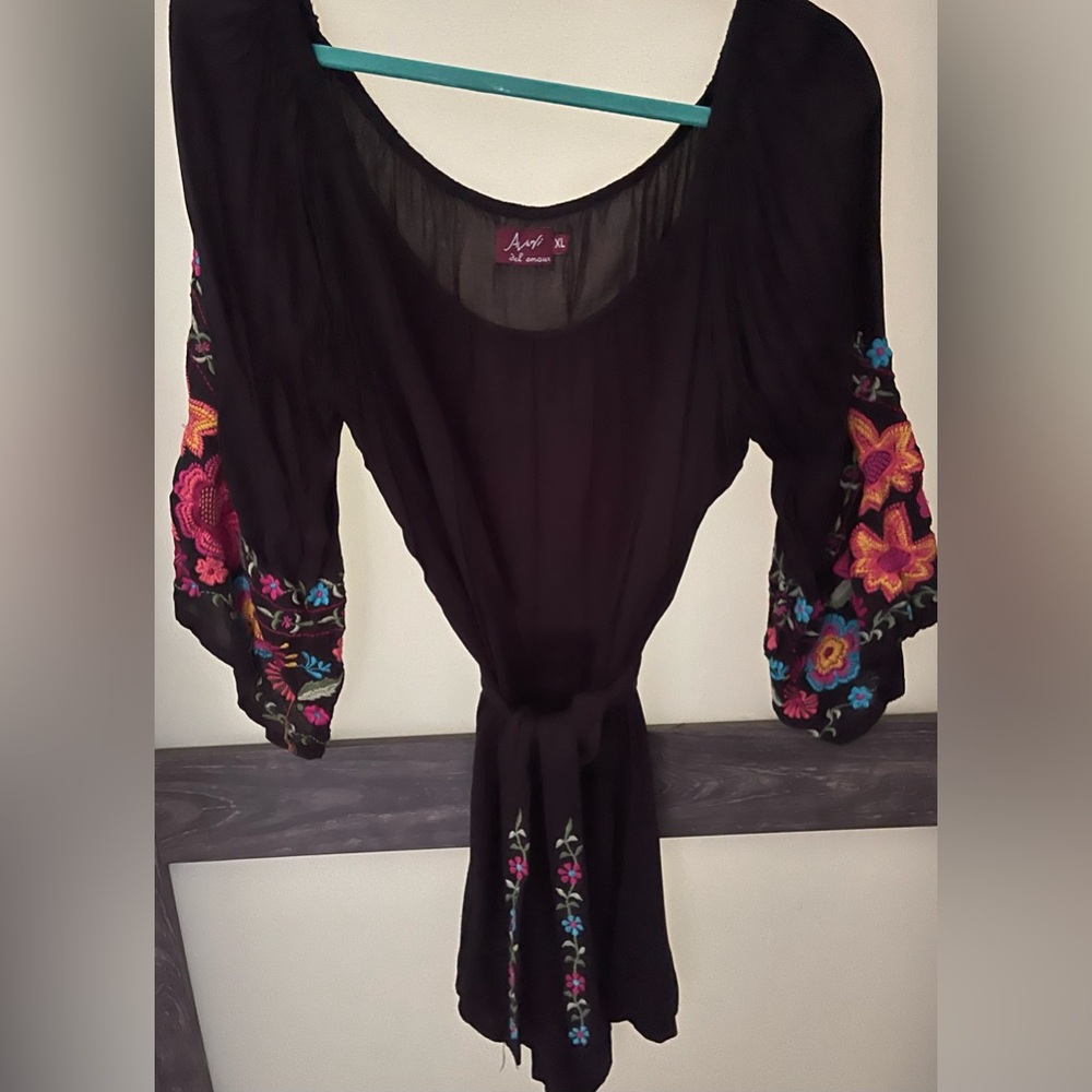 Avani del amour Beautiful Boutique Black Embroidered Blouse… Sz XL 🖤 - Picture 5 of 13